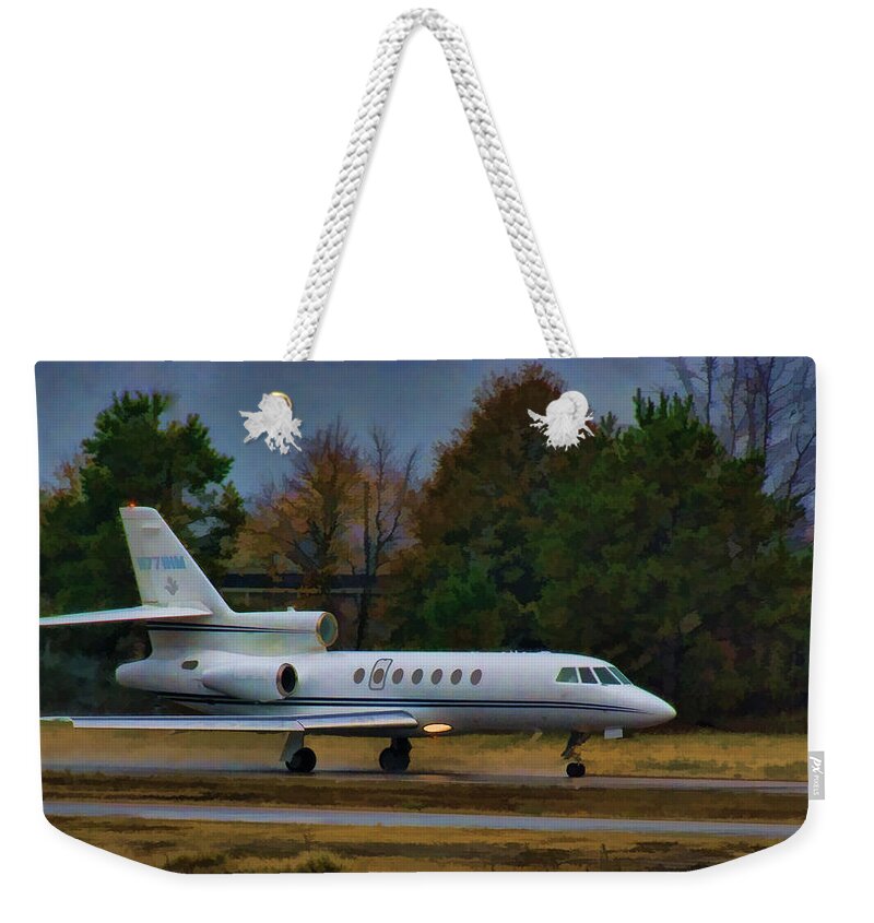 Dassault Aviation Weekender Tote Bag featuring the painting Rainy Evening Departure by Steven Richardson