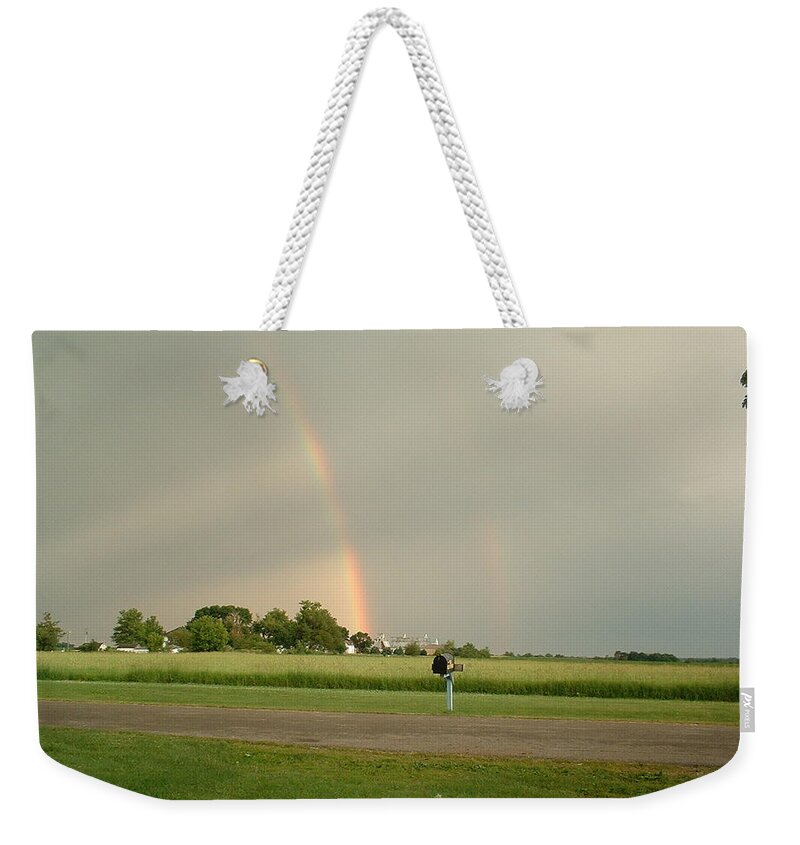 Rainbow Weekender Tote Bag featuring the photograph Ray Bow by Bonfire Photography