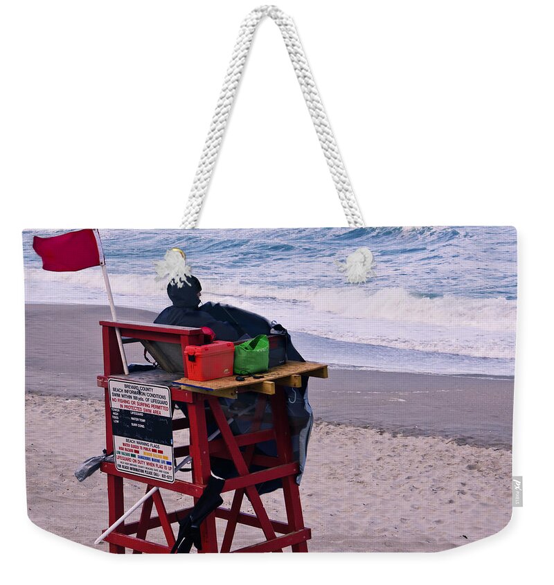 Beach Weekender Tote Bag featuring the photograph Red Flag Day by Roger Wedegis