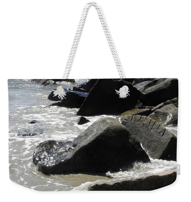 Jetty Weekender Tote Bag featuring the photograph Rock Jetty by Kim Galluzzo