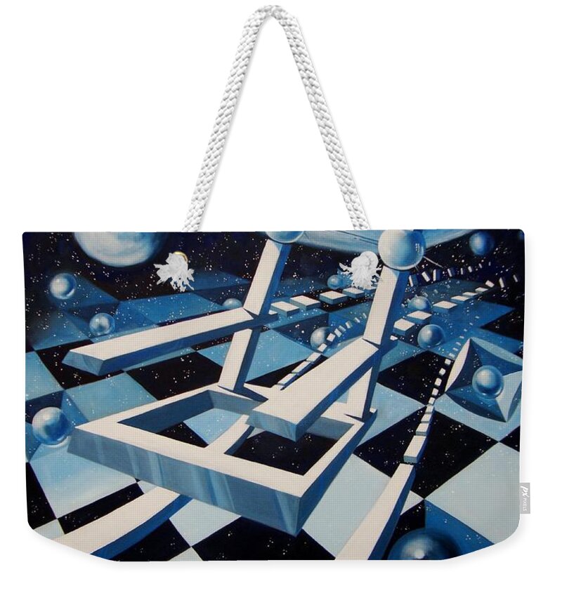 Rocking Chair Weekender Tote Bag featuring the painting Rocking into Space by Roger Calle