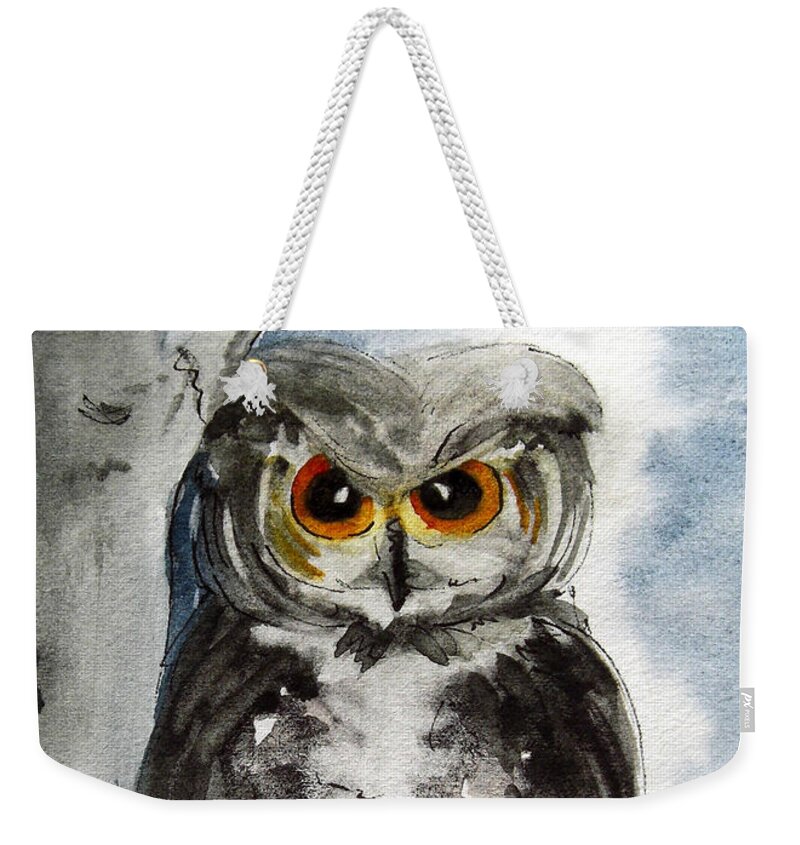 Owl Weekender Tote Bag featuring the painting Rocky Mountain Owl by Dawn Derman