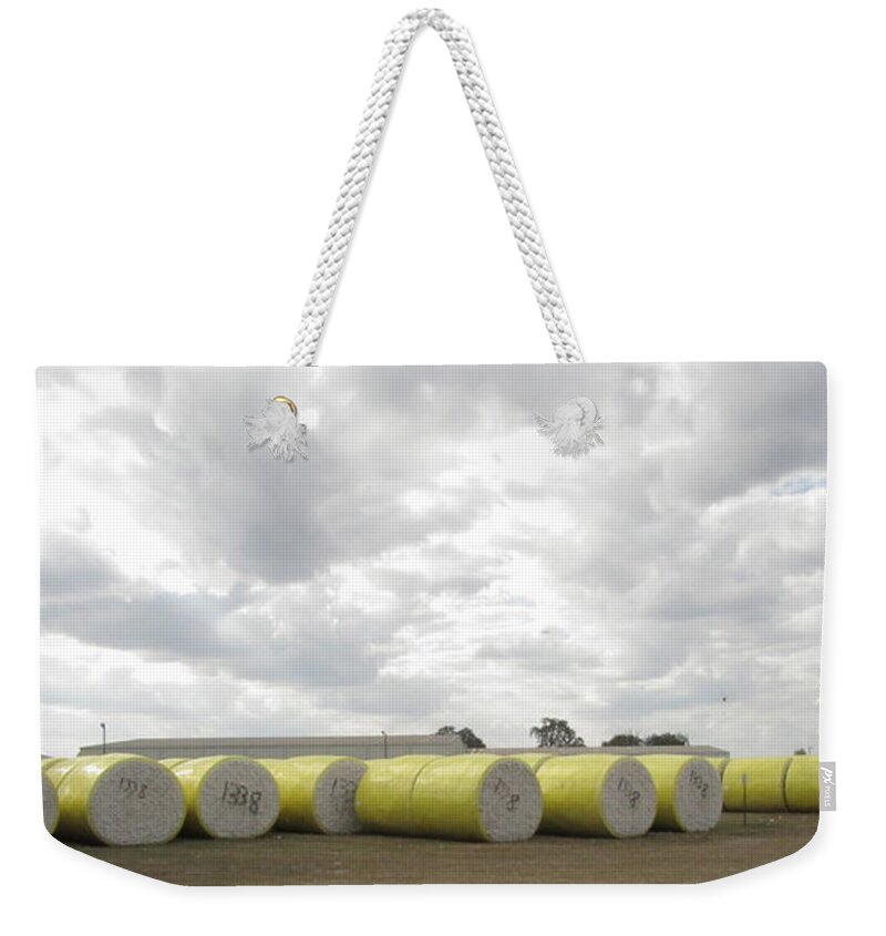 Cotton Weekender Tote Bag featuring the photograph Rolls Of Cotton by Donna Brown