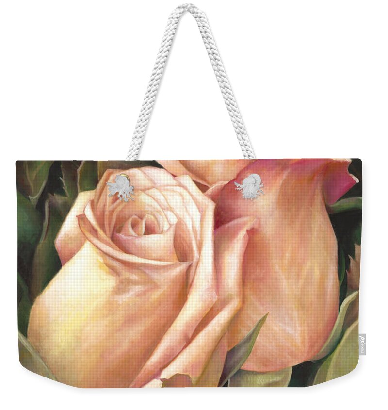  Weekender Tote Bag featuring the painting Rosey Embrace by Nancy Tilles