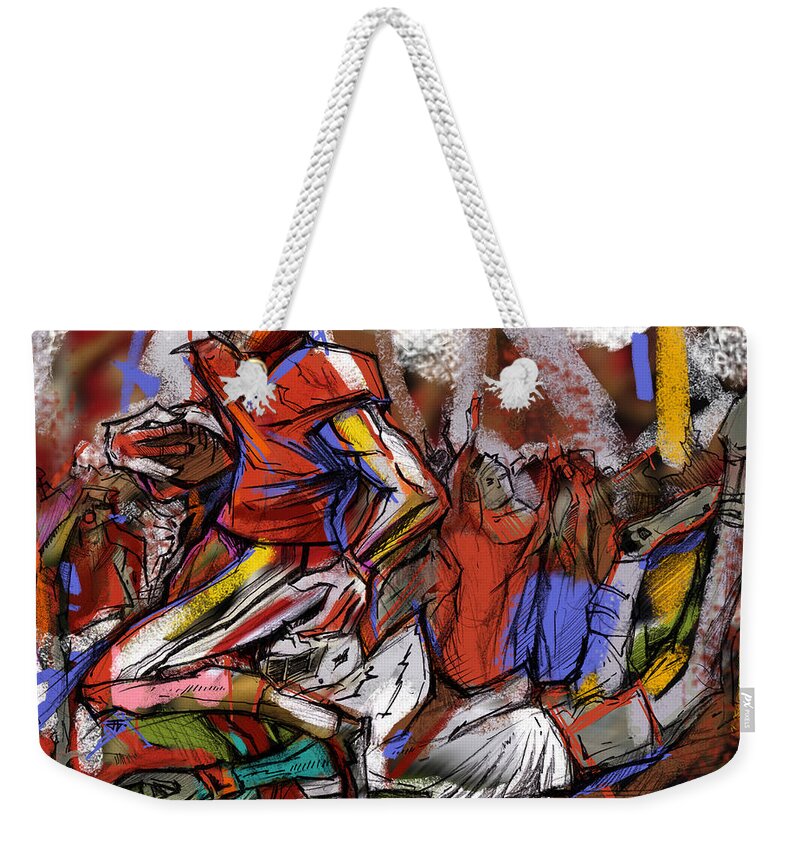 Football Weekender Tote Bag featuring the painting Run The Football by John Gholson
