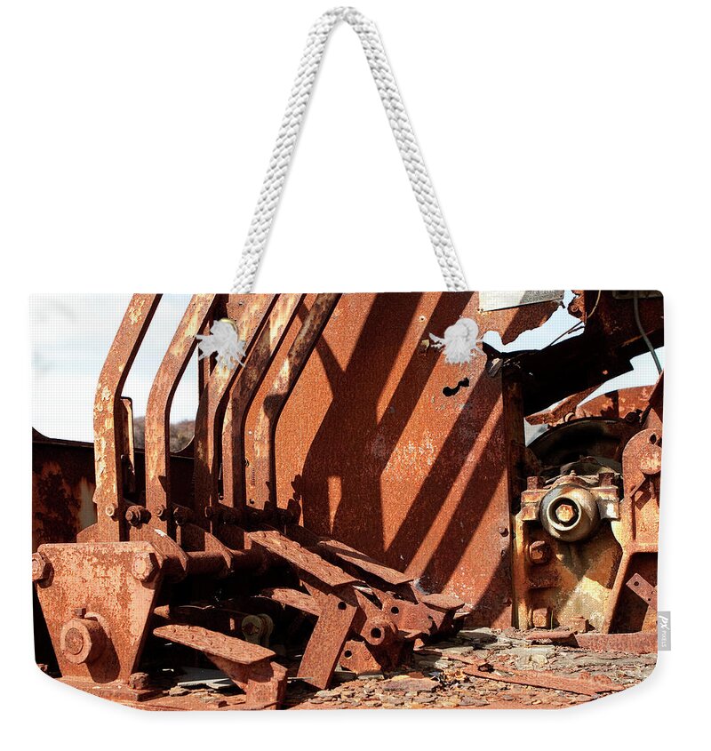 Mendocino Weekender Tote Bag featuring the photograph Rusted Relic by Lorraine Devon Wilke