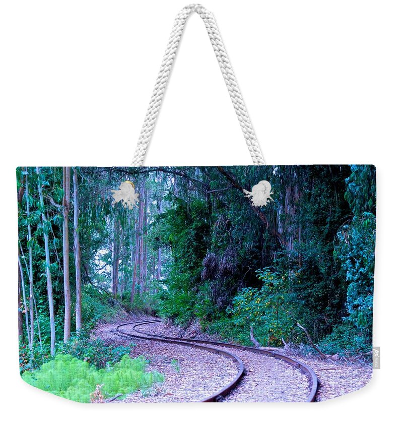 Railroad Tracks Weekender Tote Bag featuring the photograph S Curve in the Forest by Eric Tressler