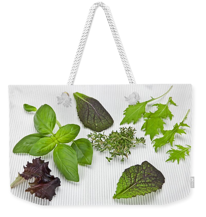 Basil Weekender Tote Bag featuring the photograph Salad greens and spices by Joana Kruse