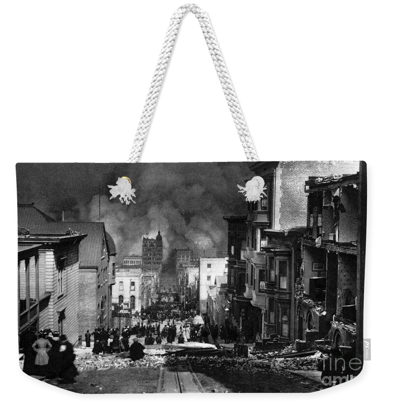 San Francisco Weekender Tote Bag featuring the photograph San Francisco Burning After 1906 by Science Source