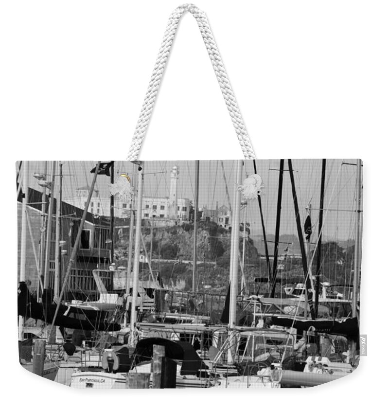 Alcatraz Weekender Tote Bag featuring the photograph San Francisco dock by Jim And Emily Bush