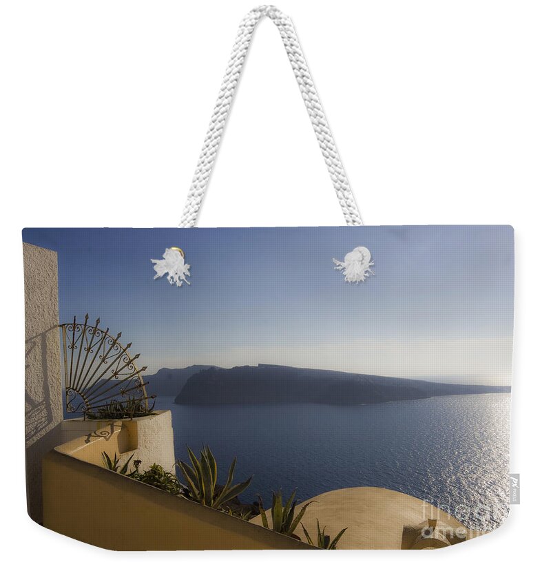 Volcano Weekender Tote Bag featuring the photograph Santorini View by Leslie Leda