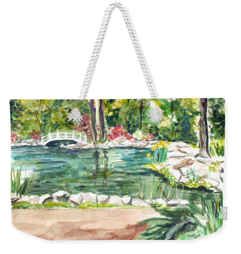 Pond Weekender Tote Bag featuring the painting Sayen Pond by Clara Sue Beym