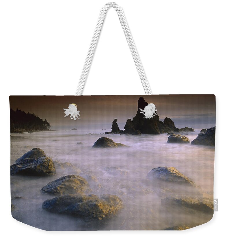 00170857 Weekender Tote Bag featuring the photograph Sea Stack And Rocks Along Shoreline by Tim Fitzharris