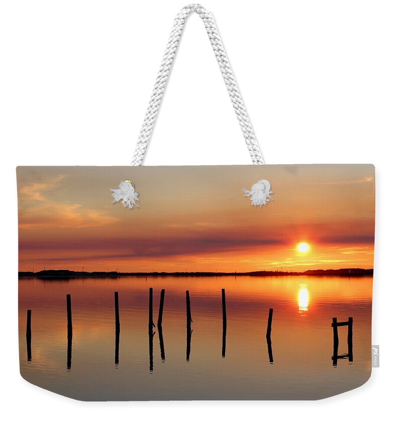 Liza Weekender Tote Bag featuring the photograph Serene Sound by Larry Beat