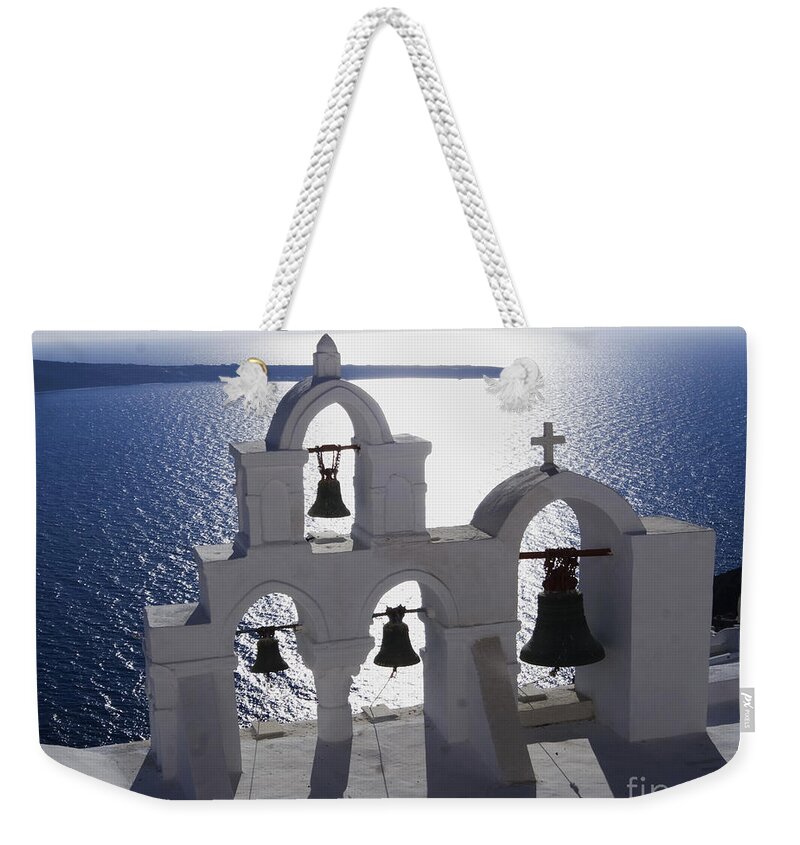 Santorini Weekender Tote Bag featuring the photograph Shadows of Santorini by Leslie Leda