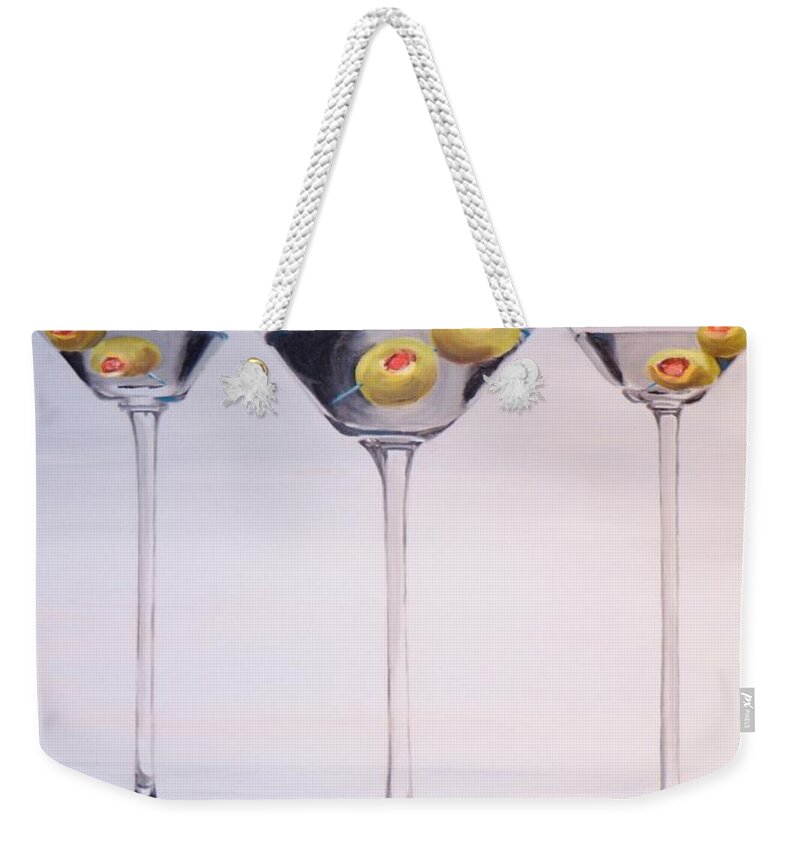Martini Weekender Tote Bag featuring the painting Shaken Not Stirred by Donna Tuten