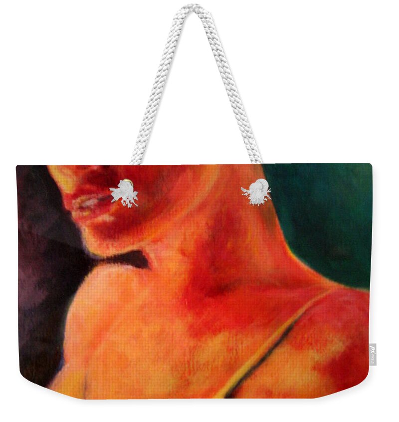 Girl Weekender Tote Bag featuring the painting Shandra in Yellow by Jason Reinhardt