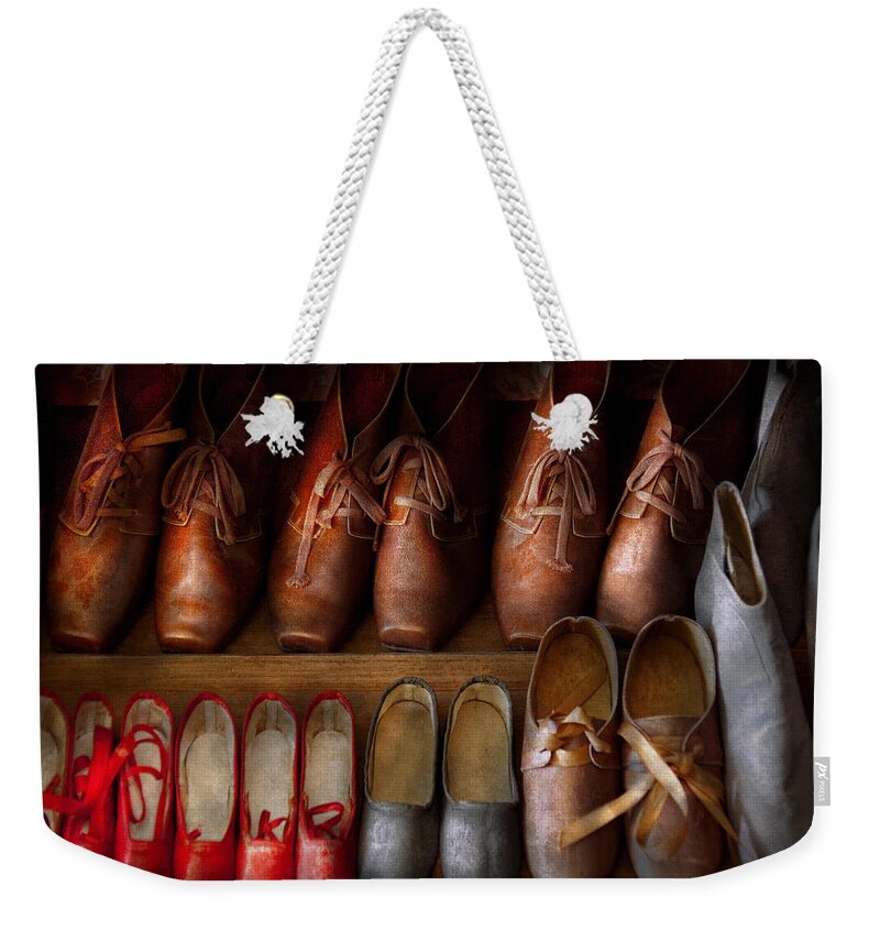 Hdr Weekender Tote Bag featuring the photograph Shoemaker - Shoes worn in life by Mike Savad