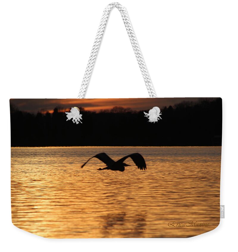 Blue Heron Weekender Tote Bag featuring the photograph Silouette On The Lake by Ericamaxine Price