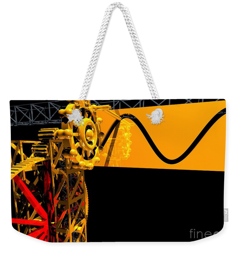 Brass Weekender Tote Bag featuring the digital art Sine Wave Machine Landscape 2 by Russell Kightley