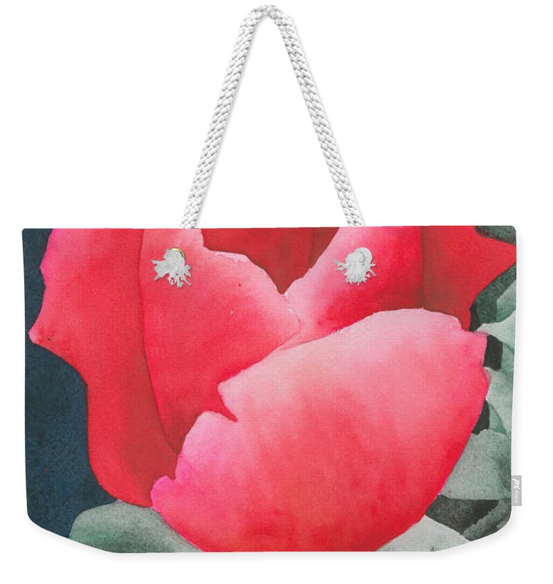 Flower Weekender Tote Bag featuring the painting Single Tulip by Ken Powers