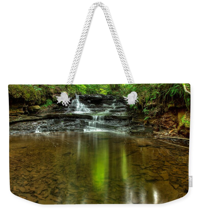 Green Mantle Weekender Tote Bag featuring the photograph Small spirit of the falls by Jakub Sisak