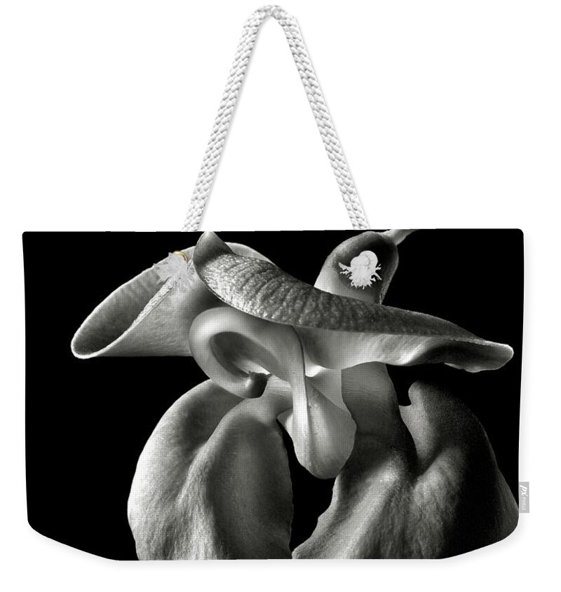 Flower Weekender Tote Bag featuring the photograph Snail Flower in Black and White by Endre Balogh