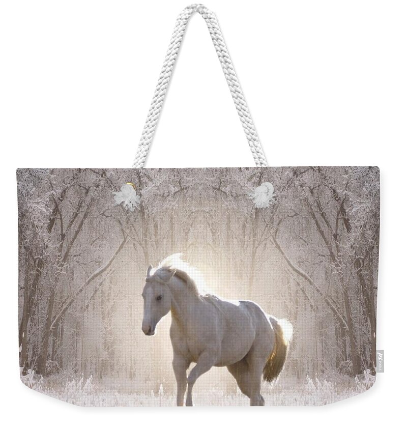 Horses Weekender Tote Bag featuring the digital art Snow White by Bill Stephens