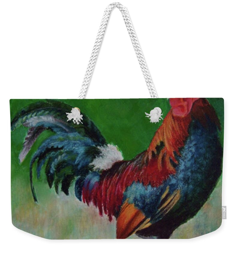 Chickens Weekender Tote Bag featuring the pastel Some Kinda Rooster by Marcus Moller