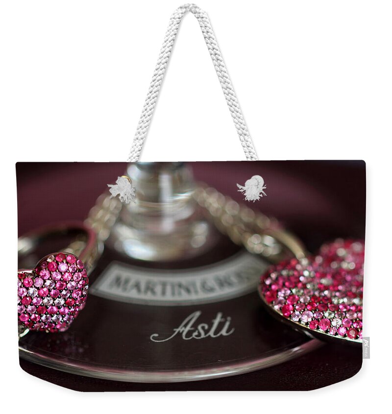 Effy Weekender Tote Bag featuring the photograph Sparkling Hearts and Wine by Shelley Neff