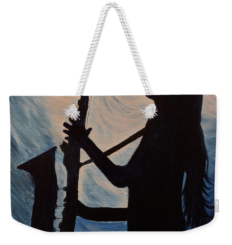 Jazz Weekender Tote Bag featuring the painting Spotlight on the Blues by Julie Brugh Riffey