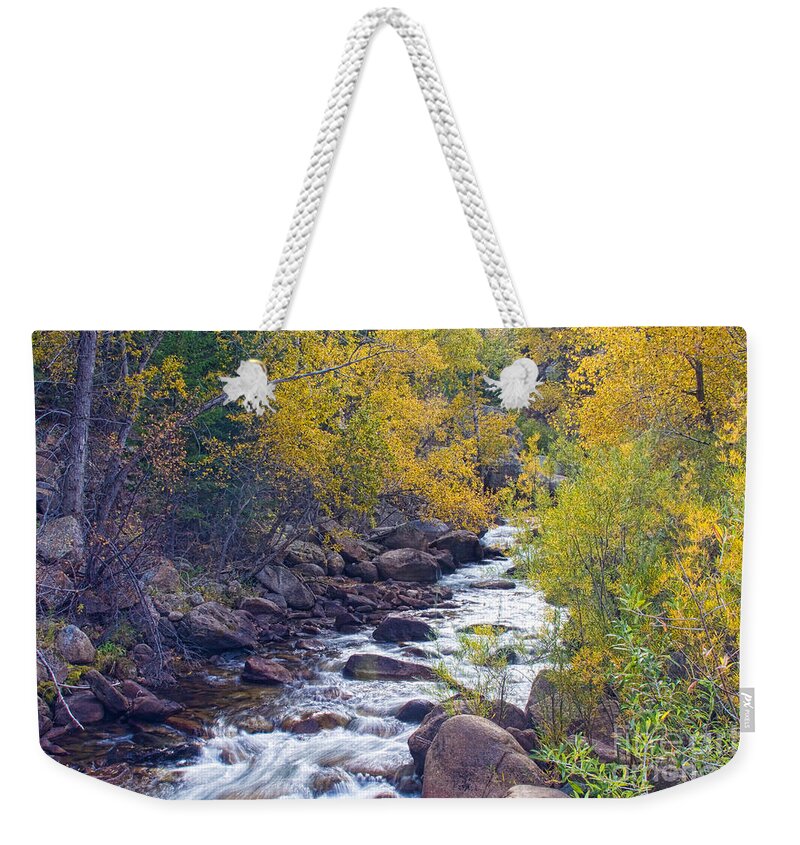 Autumn Weekender Tote Bag featuring the photograph St Vrain Canyon and River Autumn Season Boulder County Colorado by James BO Insogna