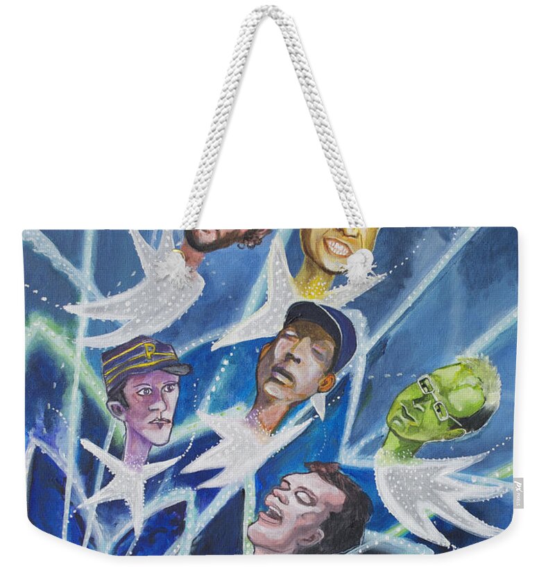 Music Bands Weekender Tote Bag featuring the painting Star Bodied Face Melters by Patricia Arroyo