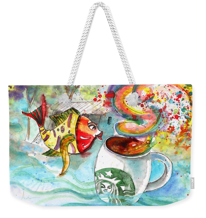 Travel Sketch Weekender Tote Bag featuring the drawing Starbucks Coffee in Limassol by Miki De Goodaboom