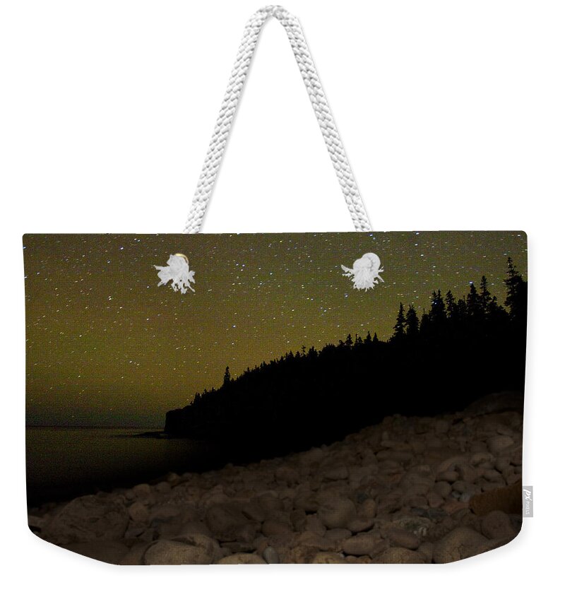 Night Weekender Tote Bag featuring the photograph Stars over Otter Cliffs by Brent L Ander