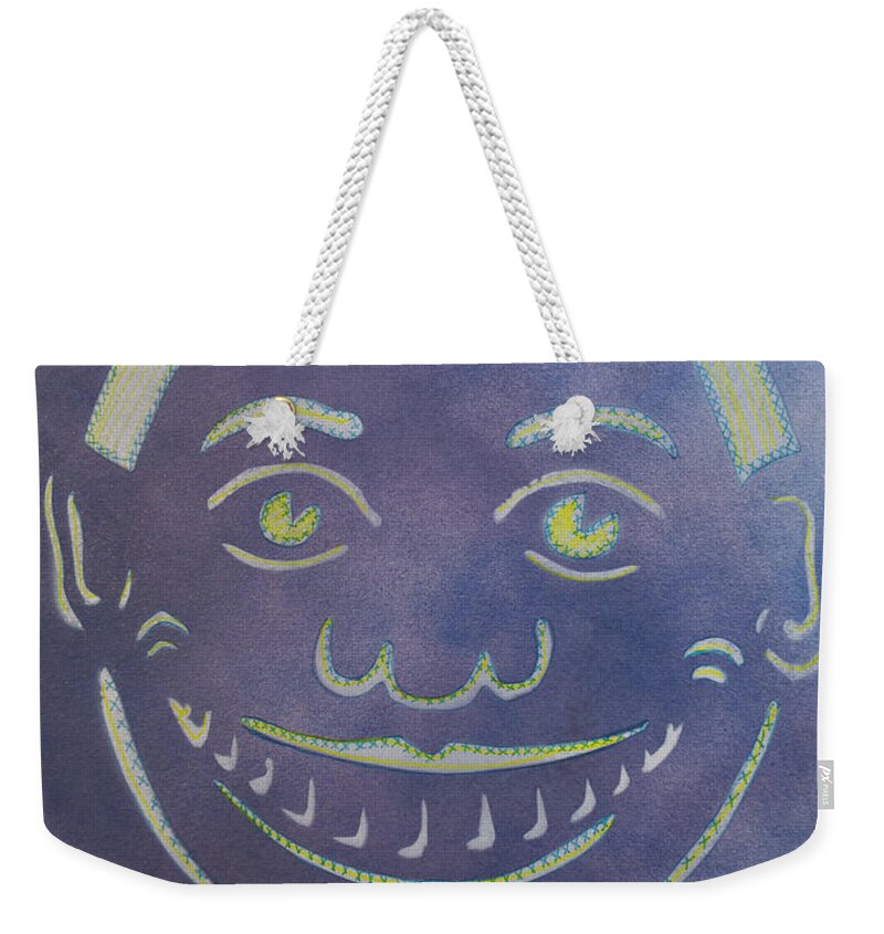 Tillie Of Asbury Park Weekender Tote Bag featuring the painting Stitches Tillie by Patricia Arroyo