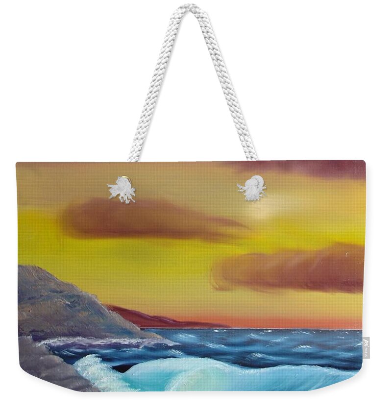 Painting Weekender Tote Bag featuring the painting Stormy Beach by Charles and Melisa Morrison