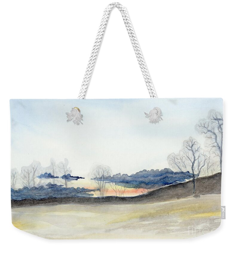 Winter Weekender Tote Bag featuring the painting Stormy Sky by Jackie Irwin