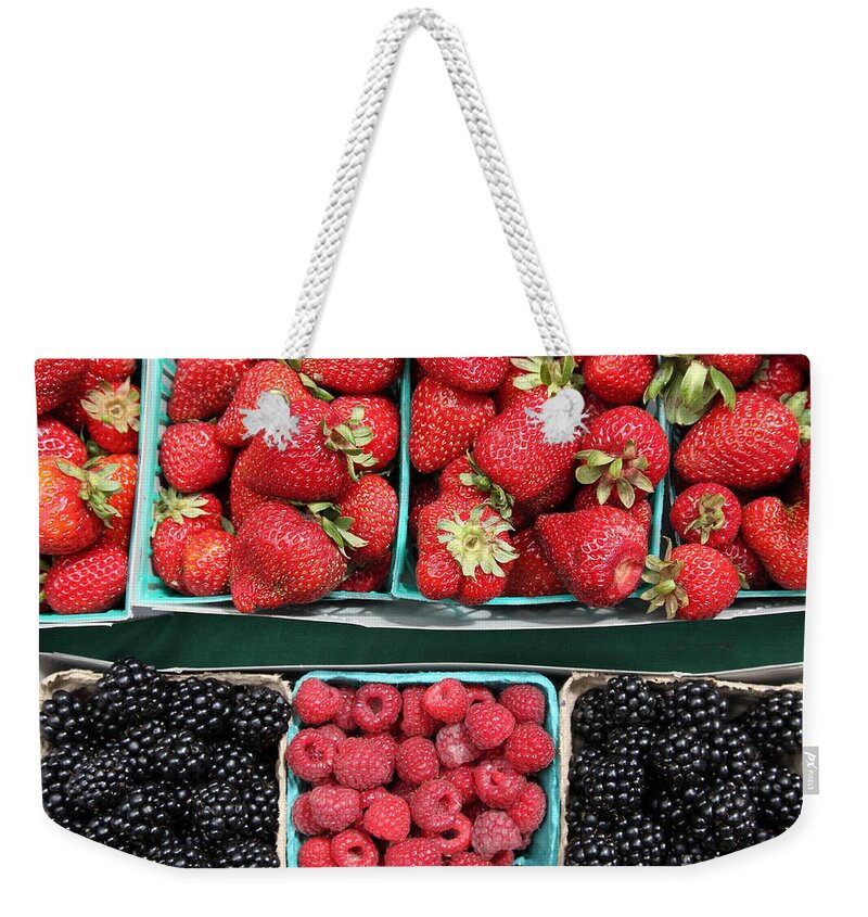 Strawberry Weekender Tote Bag featuring the photograph Strawberries Blackberries Rasberries - 5D17809 by Wingsdomain Art and Photography