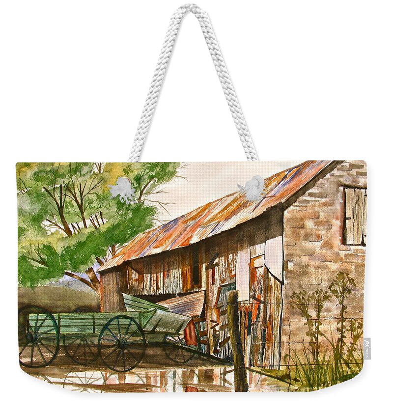 Barn Weekender Tote Bag featuring the painting Summer Shower by Frank SantAgata
