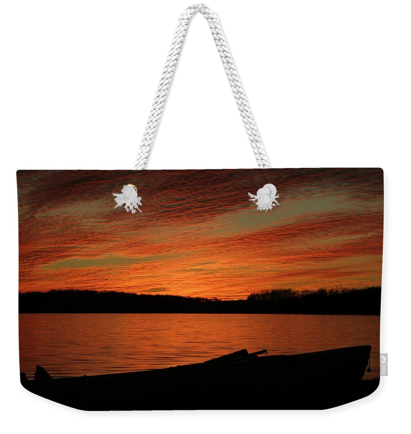 Sunset Weekender Tote Bag featuring the photograph Sunset And Kayak by Daniel Reed