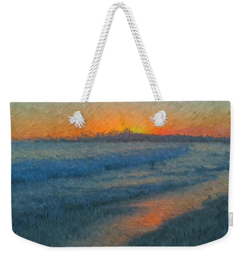 Sunset Weekender Tote Bag featuring the photograph Sunset Surfers by Heidi Smith