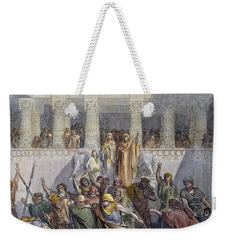 Dore Weekender Tote Bag featuring the drawing Susanna by Gustave Dore