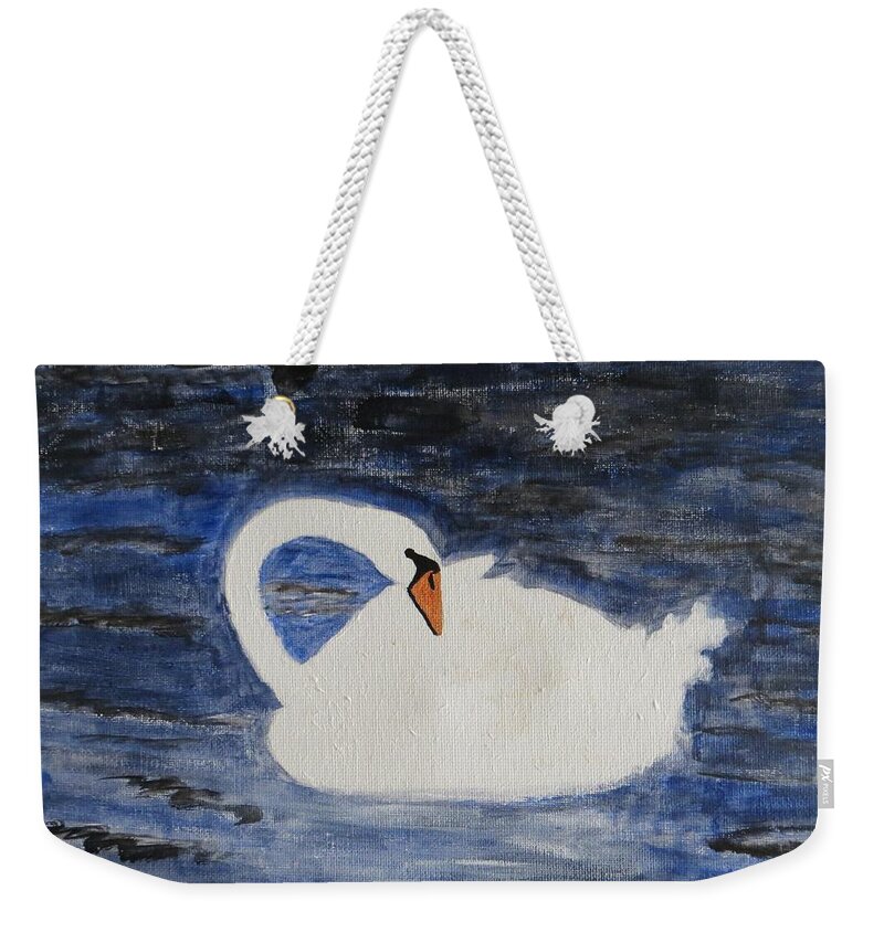 Swan Enjoying The Blue Waters Weekender Tote Bag featuring the painting Swan by Sonali Gangane