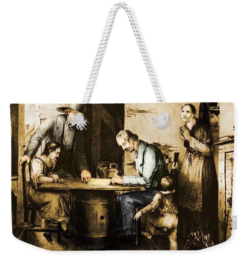 1800s Weekender Tote Bag featuring the photograph Temperance Movement Signing The Pledge by Photo Researchers