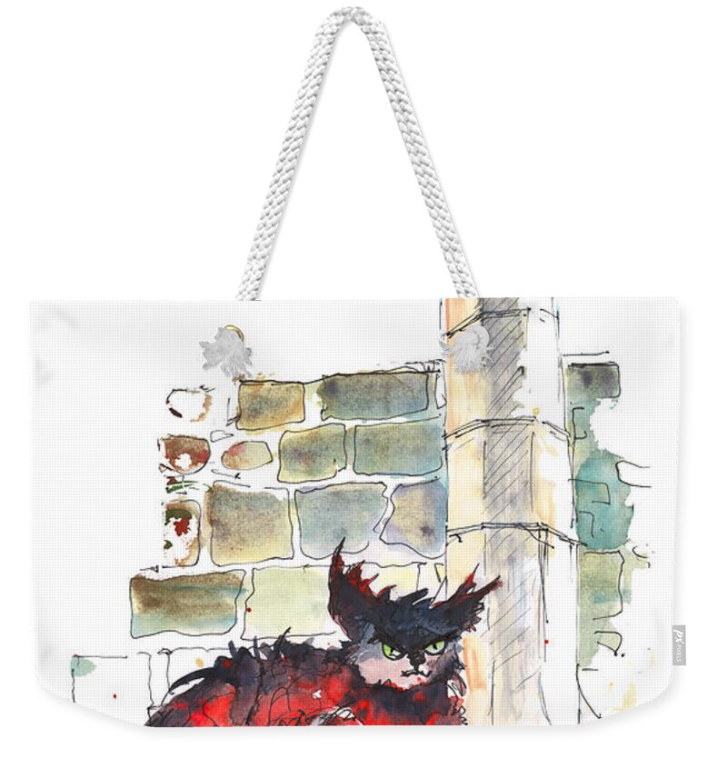 Travel Sketch Weekender Tote Bag featuring the painting The Devils AdvoCAT by Miki De Goodaboom
