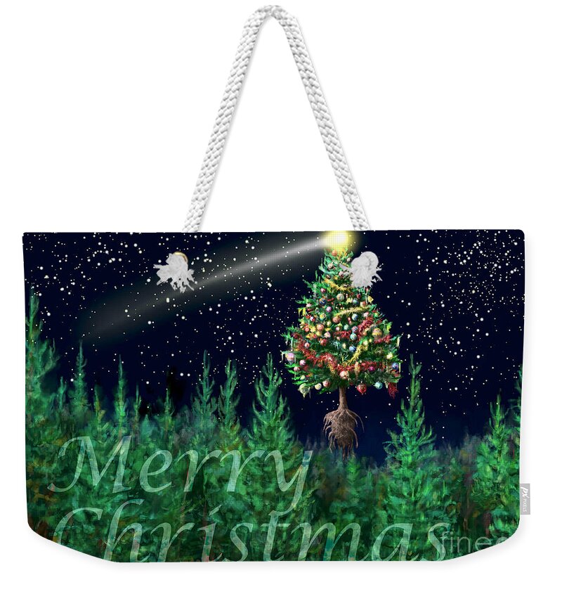 Abstract Weekender Tote Bag featuring the digital art The Egregious Merry Christmas Tree Landscape by Russell Kightley
