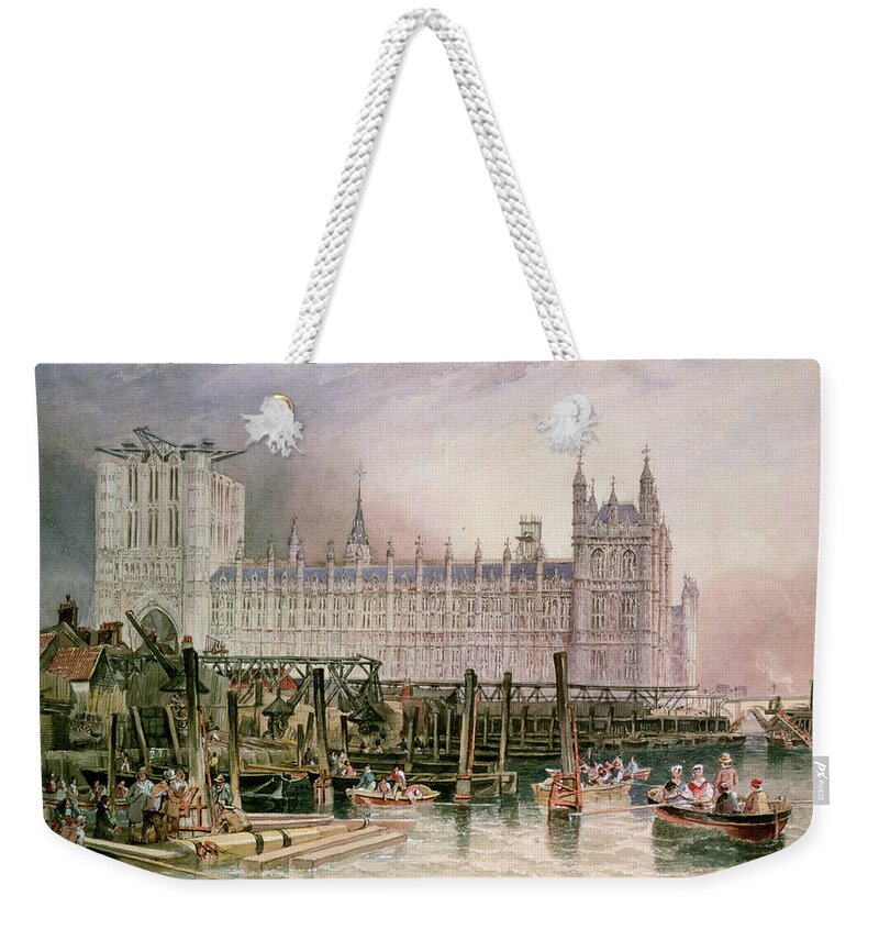 Construction Begun Weekender Tote Bag featuring the painting The Houses of Parliament in Course of Erection by John Wilson Carmichael