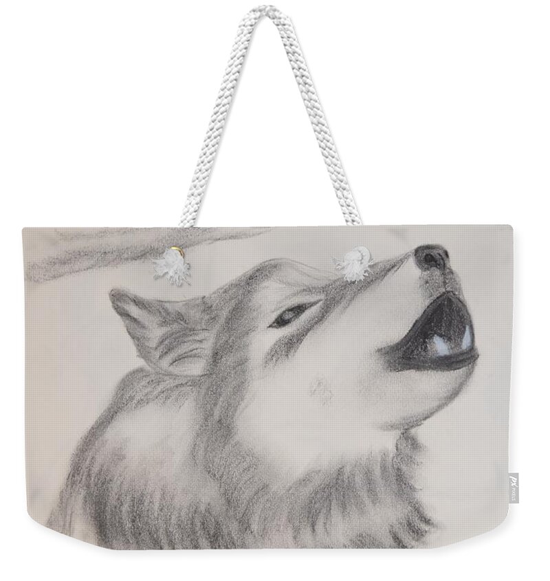 Wolf Weekender Tote Bag featuring the drawing The Howler by Maria Urso