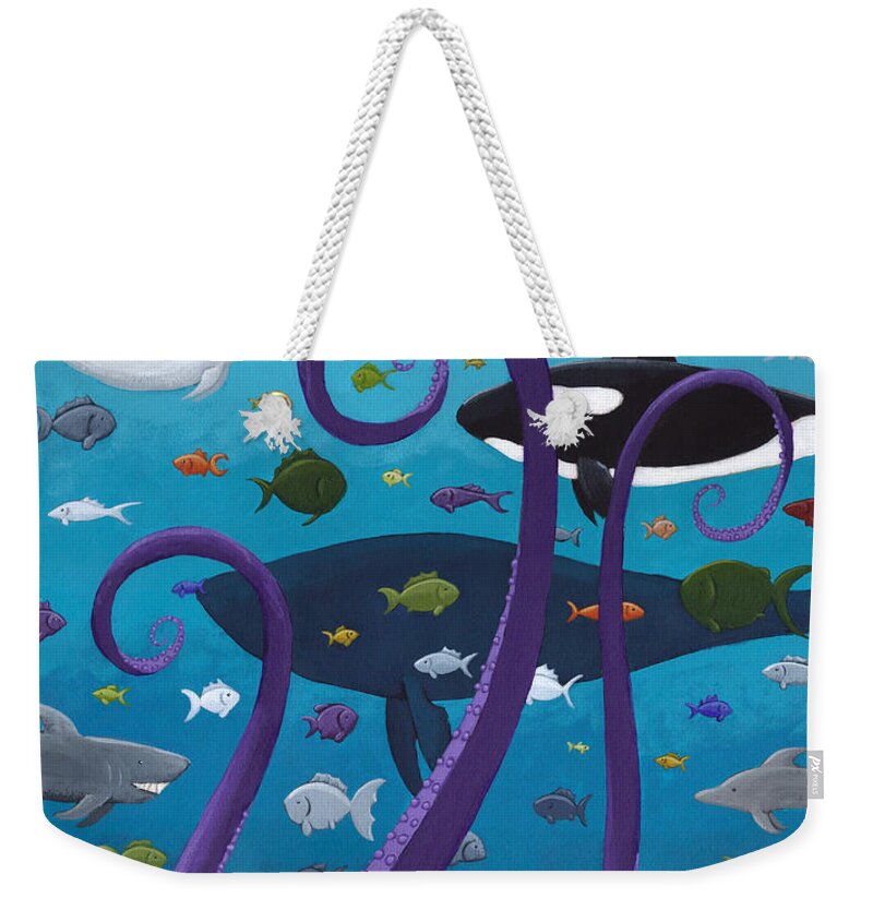 Fish Weekender Tote Bag featuring the painting The Old Man and the Sea Monster by Christy Beckwith